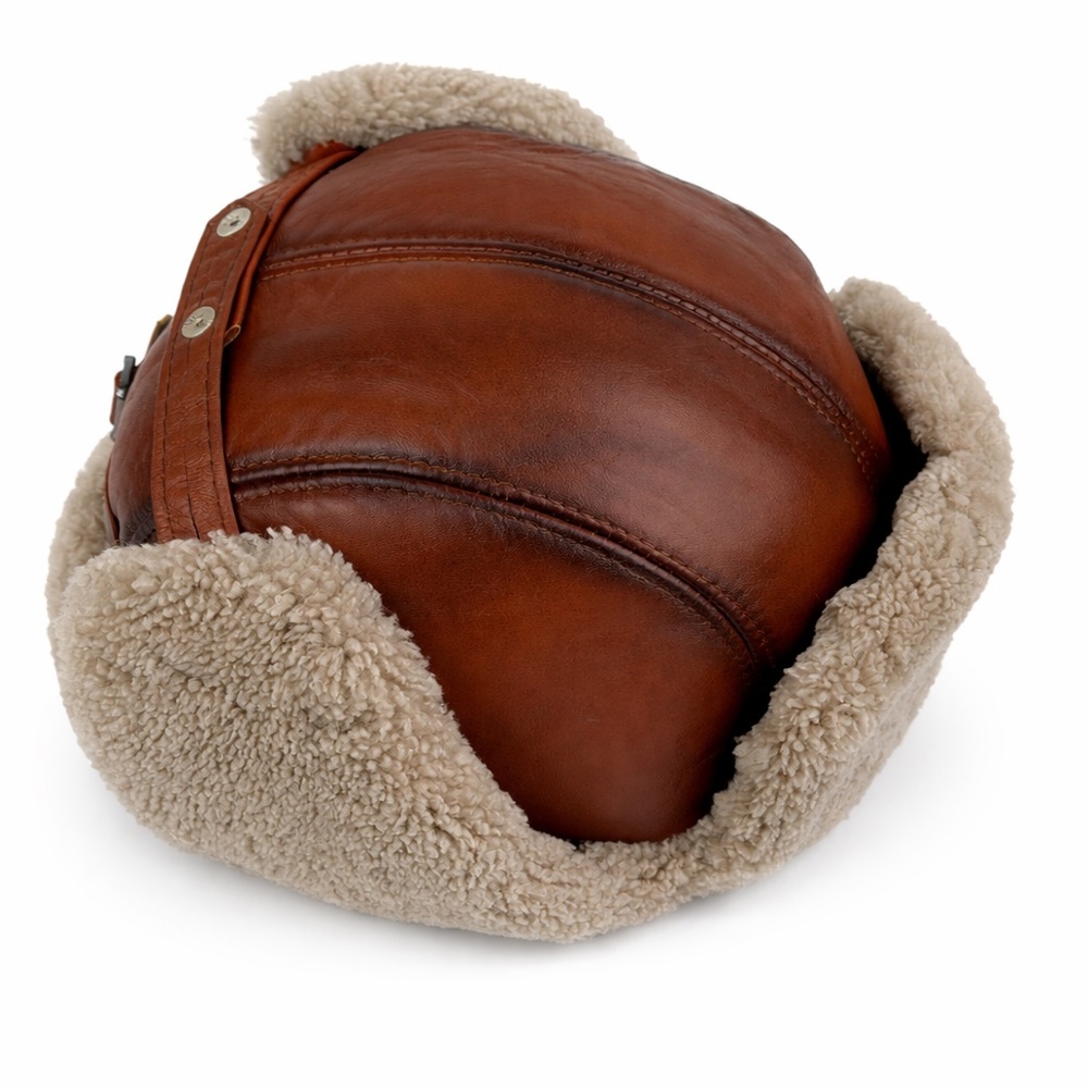 Shearling Sheepskin Leather Trapper Hat Aviator | Winter Hat | Ushanka - Picture 6 of 9